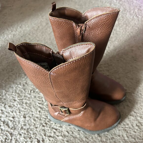 Toddler Girls Size 7 Osh Kosh Bgosh Brown Leather Riding Boots WORN - Picture 1 of 4